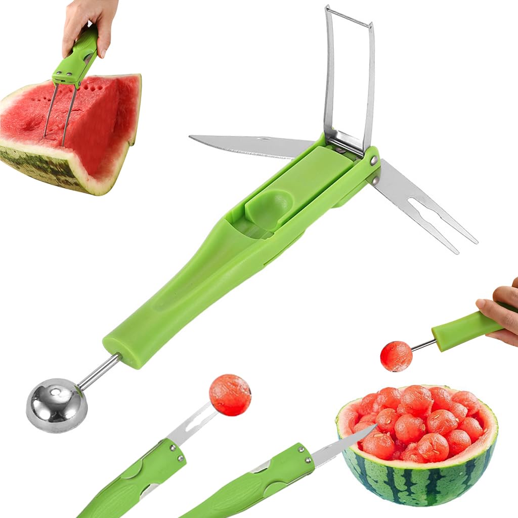 Supvox Melon Baller Fruit Ball Spoon 4 in 1 Melon Scoop Fruit Scooper Tool with Folding Cutter & Fruit Fork Melon Scoop Tool for Cantaloupe, Dragon Fruit, Watermelon, Avocado Supvox Melon Baller Fruit Ball Spoon 4 in 1 Melon Scoop Fruit Scooper Tool with Folding Cutter & Fruit Fork Melon Scoop Tool for Cantaloupe, Dragon Fruit, Watermelon, Avocado